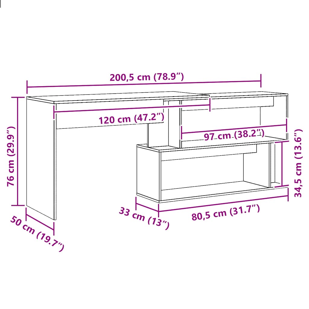 Corner Desk Artisan Oak 200.5x50x76 cm Engineered Wood